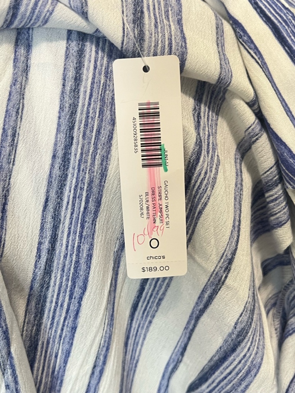 Chico's Guacho Blue and White Striped 2 Piece Jumpsuit - Picture 14 of 16